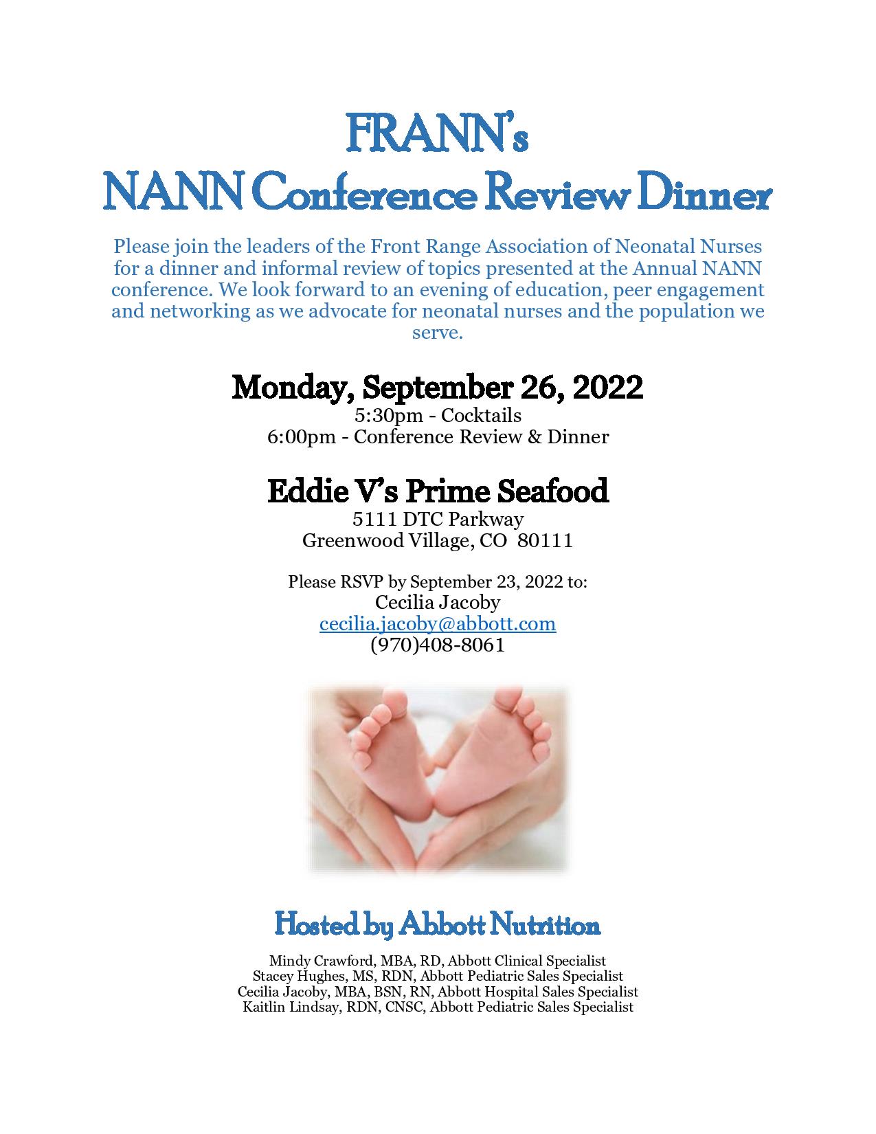 NANN Conference Review Dinner Front Range Association of Neonatal Nurses